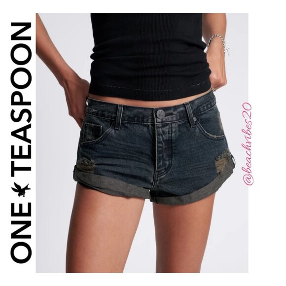 ONE TEASPOON Bandits Low Waist Denim Shorts Archived Fox Black NWT - Picture 2 of 15